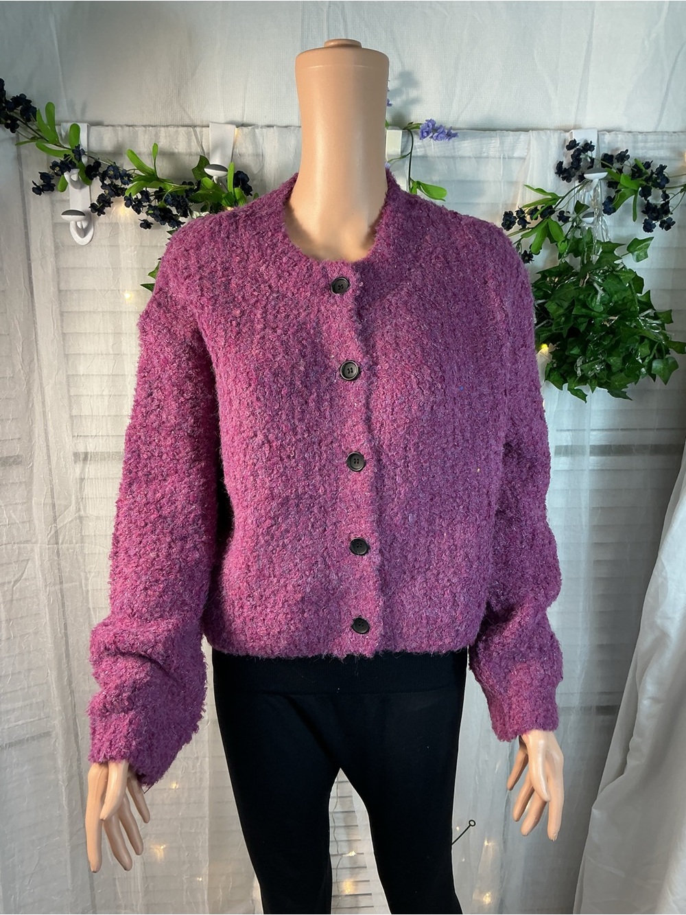 Zenana Teddy Bouclé Button Jacket - plum